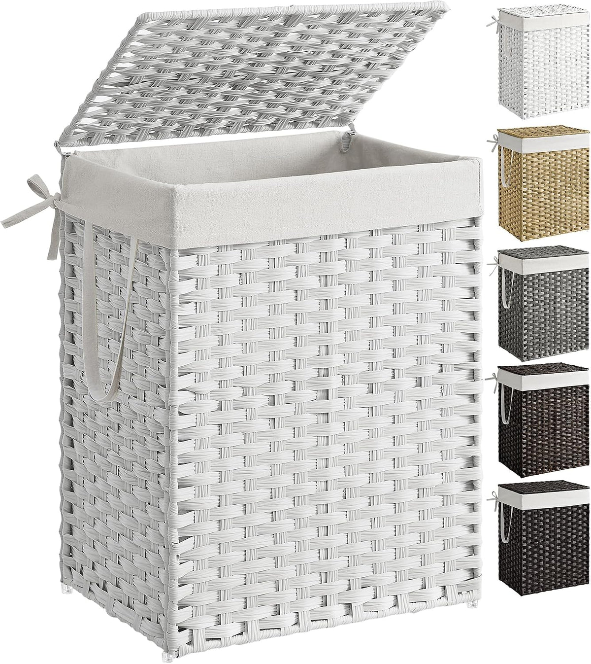 SONGMICS Laundry Hamper with Lid, 23.8 Gal (90 L) Synthetic Rattan,Foldable