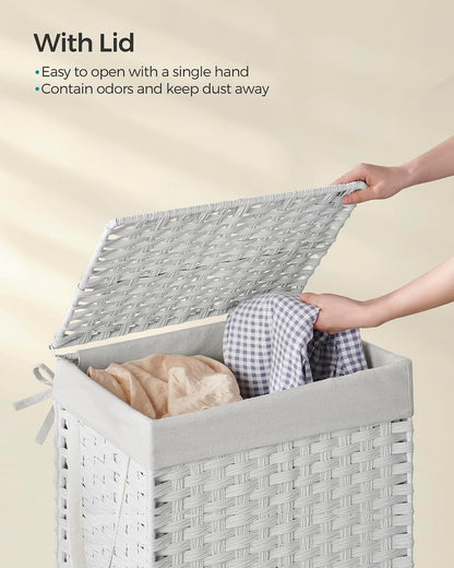 SONGMICS Laundry Hamper with Lid, 23.8 Gal (90 L) Synthetic Rattan,Foldable