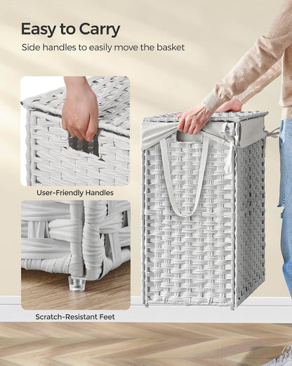 SONGMICS Laundry Hamper with Lid, 23.8 Gal (90 L) Synthetic Rattan,Foldable