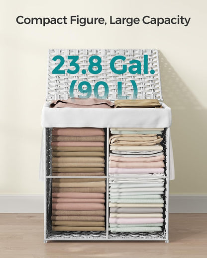 SONGMICS Laundry Hamper with Lid, 23.8 Gal (90 L) Synthetic Rattan,Foldable