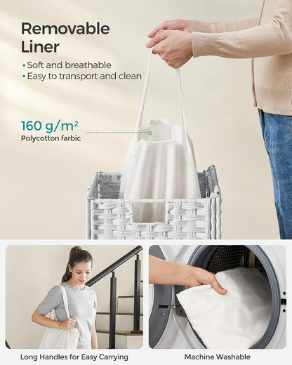 SONGMICS Laundry Hamper with Lid, 23.8 Gal (90 L) Synthetic Rattan,Foldable