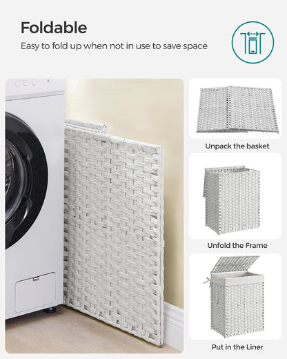 SONGMICS Laundry Hamper with Lid, 23.8 Gal (90 L) Synthetic Rattan,Foldable