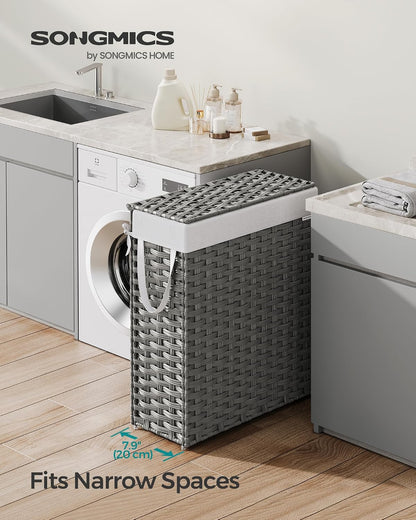 SONGMICS Laundry Hamper with Lid, 23.8 Gal (90 L) Synthetic Rattan,Foldable