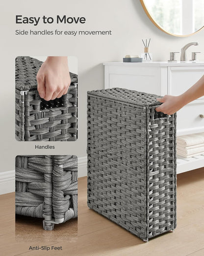 SONGMICS Laundry Hamper with Lid, 23.8 Gal (90 L) Synthetic Rattan,Foldable