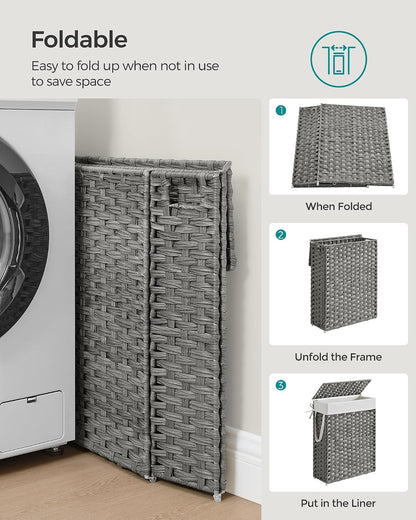 SONGMICS Laundry Hamper with Lid, 23.8 Gal (90 L) Synthetic Rattan,Foldable