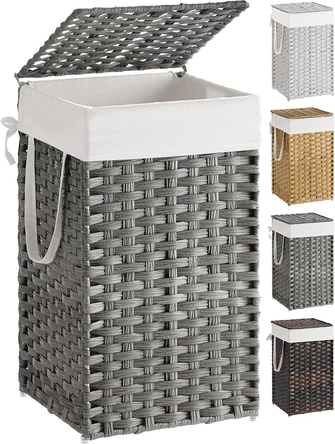 SONGMICS Laundry Hamper with Lid, 23.8 Gal (90 L) Synthetic Rattan,Foldable