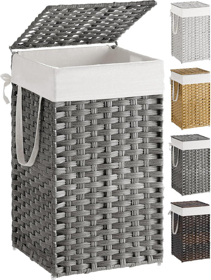 SONGMICS Laundry Hamper with Lid, 23.8 Gal (90 L) Synthetic Rattan,Foldable