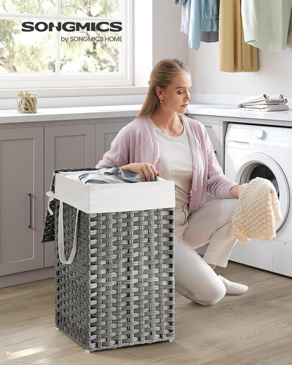 SONGMICS Laundry Hamper with Lid, 23.8 Gal (90 L) Synthetic Rattan,Foldable