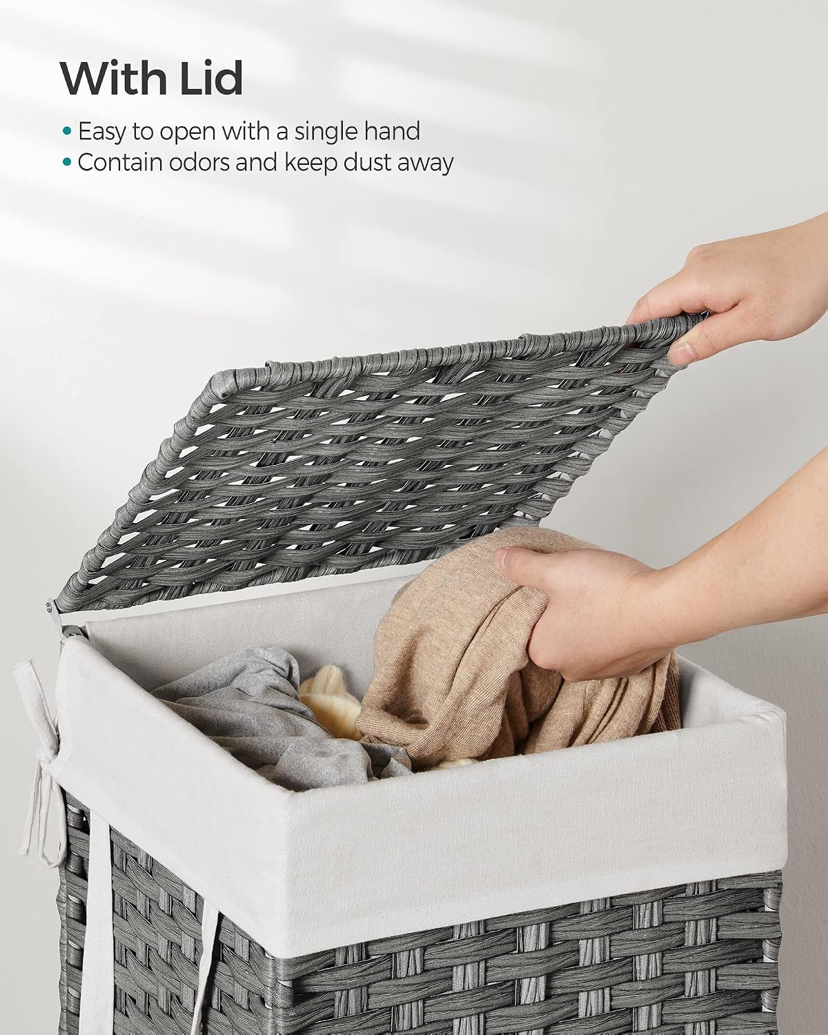 SONGMICS Laundry Hamper with Lid, 23.8 Gal (90 L) Synthetic Rattan,Foldable