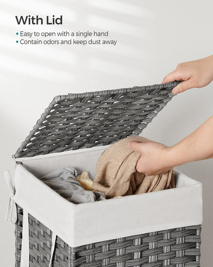 SONGMICS Laundry Hamper with Lid, 23.8 Gal (90 L) Synthetic Rattan,Foldable