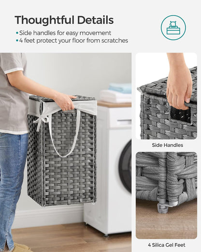 SONGMICS Laundry Hamper with Lid, 23.8 Gal (90 L) Synthetic Rattan,Foldable