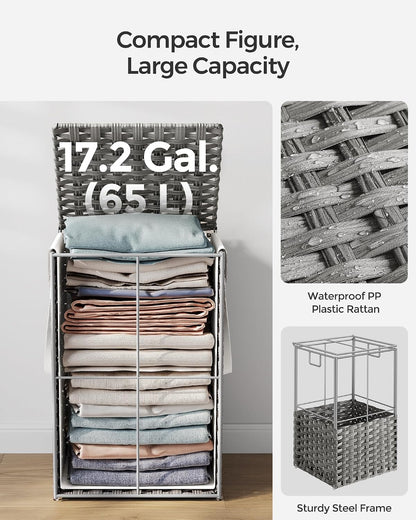 SONGMICS Laundry Hamper with Lid, 23.8 Gal (90 L) Synthetic Rattan,Foldable