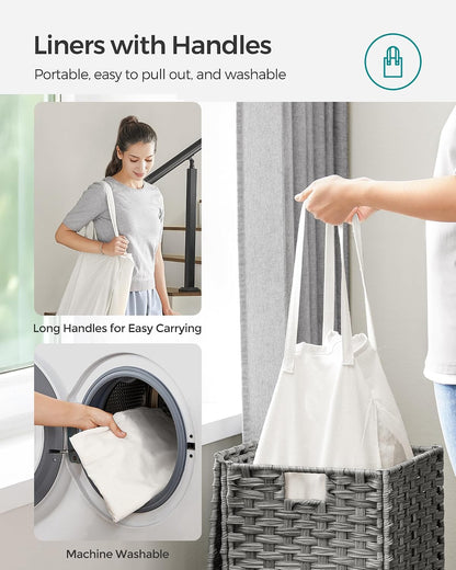 SONGMICS Laundry Hamper with Lid, 23.8 Gal (90 L) Synthetic Rattan,Foldable