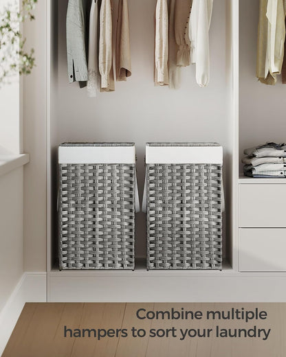 SONGMICS Laundry Hamper with Lid, 23.8 Gal (90 L) Synthetic Rattan,Foldable