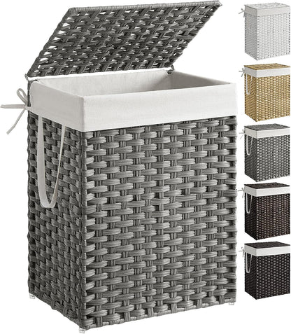 SONGMICS Laundry Hamper with Lid, 23.8 Gal (90 L) Synthetic Rattan,Foldable