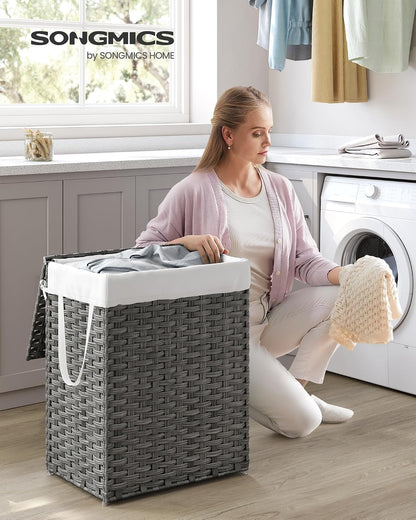 SONGMICS Laundry Hamper with Lid, 23.8 Gal (90 L) Synthetic Rattan,Foldable