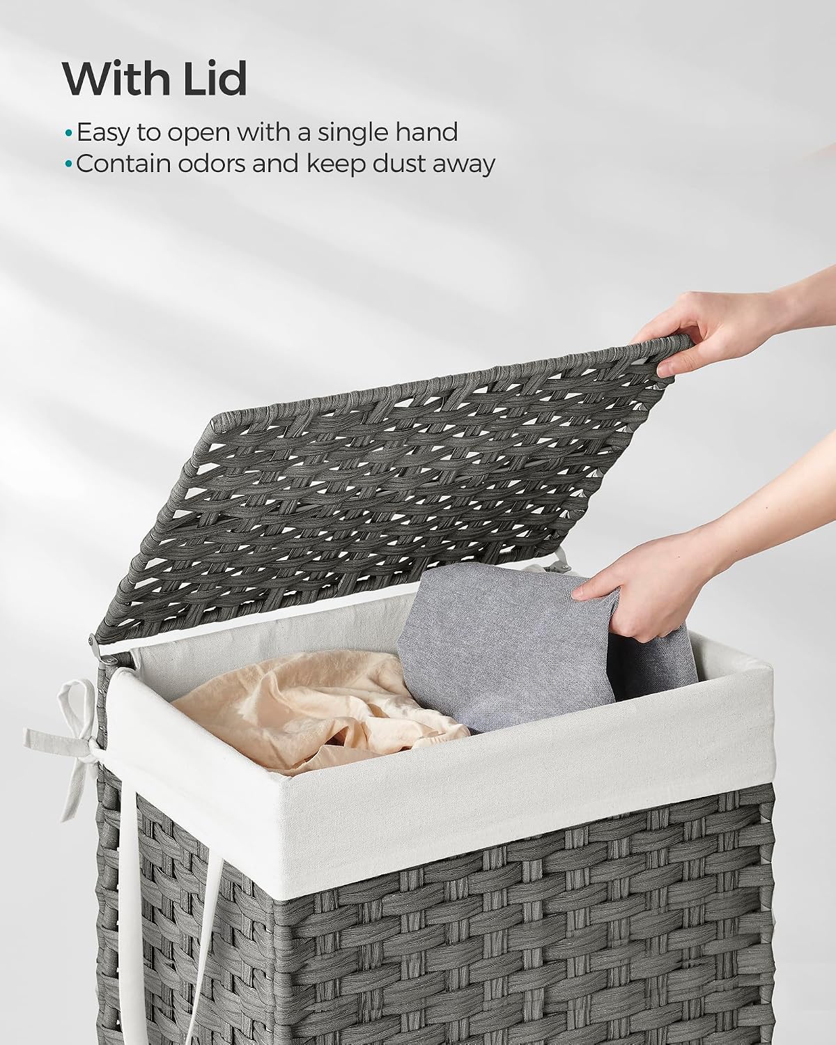 SONGMICS Laundry Hamper with Lid, 23.8 Gal (90 L) Synthetic Rattan,Foldable