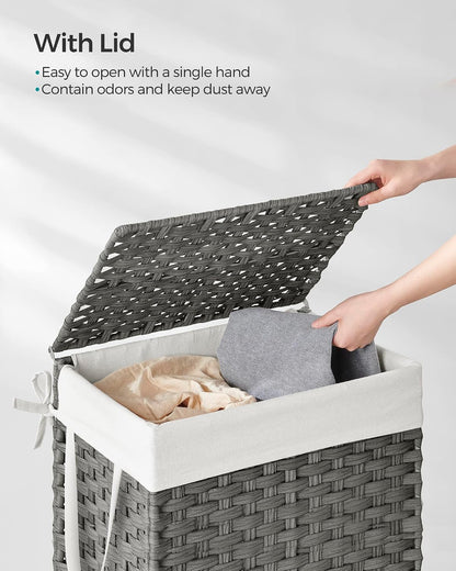 SONGMICS Laundry Hamper with Lid, 23.8 Gal (90 L) Synthetic Rattan,Foldable