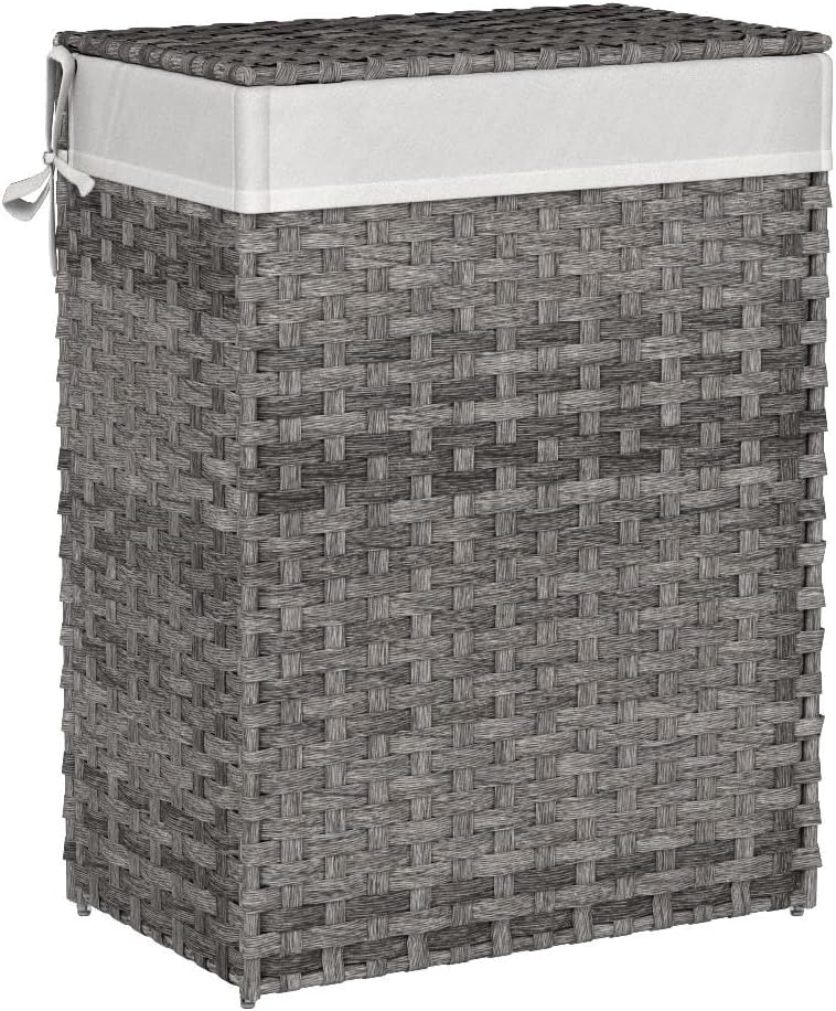 SONGMICS Laundry Hamper with Lid, 23.8 Gal (90 L) Synthetic Rattan,Foldable