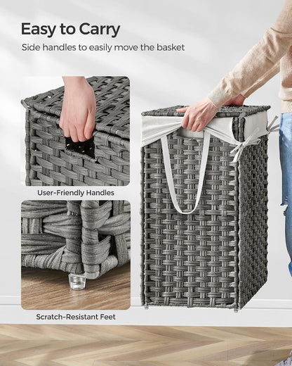 SONGMICS Laundry Hamper with Lid, 23.8 Gal (90 L) Synthetic Rattan,Foldable