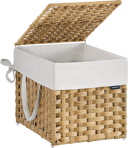 SONGMICS Laundry Hamper with Lid, 23.8 Gal (90 L) Synthetic Rattan,Foldable