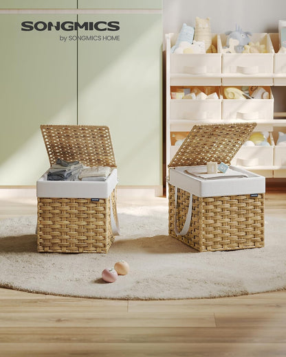 SONGMICS Laundry Hamper with Lid, 23.8 Gal (90 L) Synthetic Rattan,Foldable