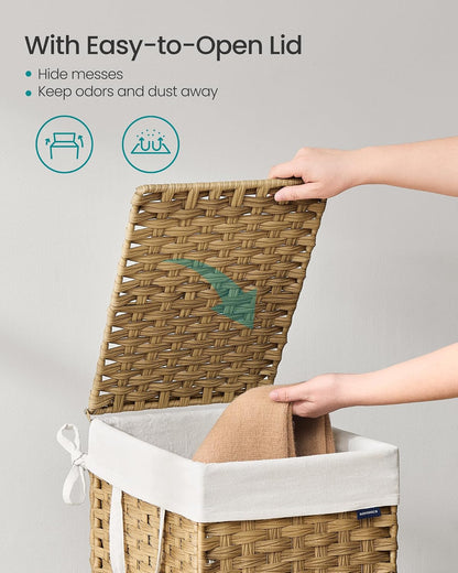 SONGMICS Laundry Hamper with Lid, 23.8 Gal (90 L) Synthetic Rattan,Foldable