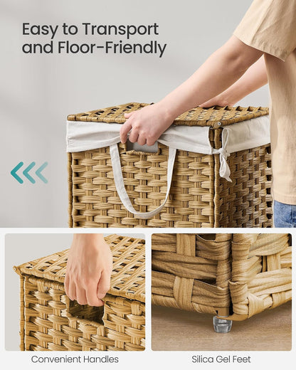 SONGMICS Laundry Hamper with Lid, 23.8 Gal (90 L) Synthetic Rattan,Foldable