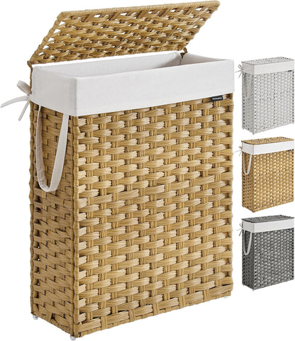 SONGMICS Laundry Hamper with Lid, 23.8 Gal (90 L) Synthetic Rattan,Foldable