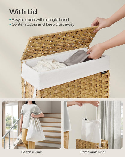 SONGMICS Laundry Hamper with Lid, 23.8 Gal (90 L) Synthetic Rattan,Foldable