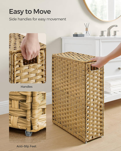 SONGMICS Laundry Hamper with Lid, 23.8 Gal (90 L) Synthetic Rattan,Foldable