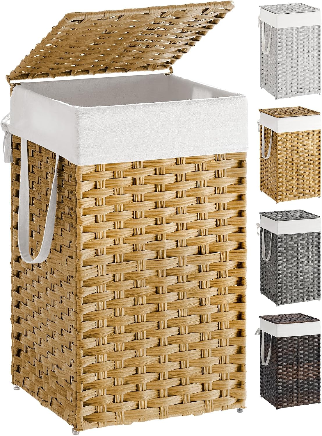 SONGMICS Laundry Hamper with Lid, 23.8 Gal (90 L) Synthetic Rattan,Foldable