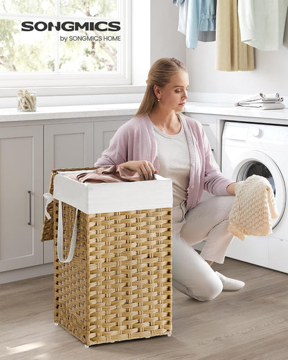 SONGMICS Laundry Hamper with Lid, 23.8 Gal (90 L) Synthetic Rattan,Foldable