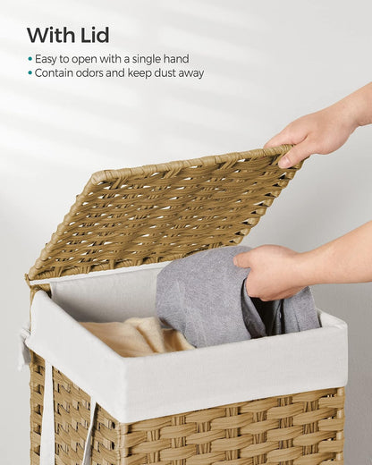 SONGMICS Laundry Hamper with Lid, 23.8 Gal (90 L) Synthetic Rattan,Foldable