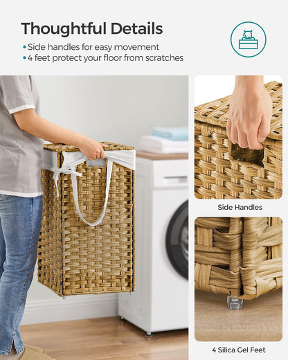 SONGMICS Laundry Hamper with Lid, 23.8 Gal (90 L) Synthetic Rattan,Foldable