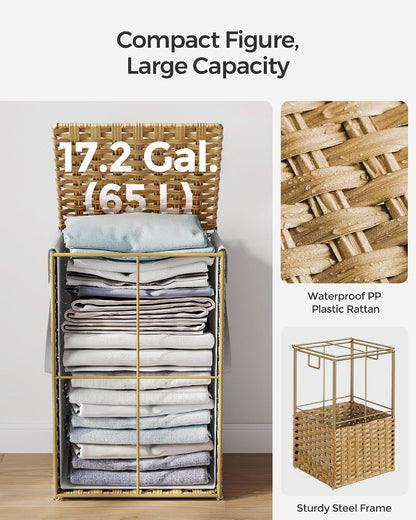 SONGMICS Laundry Hamper with Lid, 23.8 Gal (90 L) Synthetic Rattan,Foldable