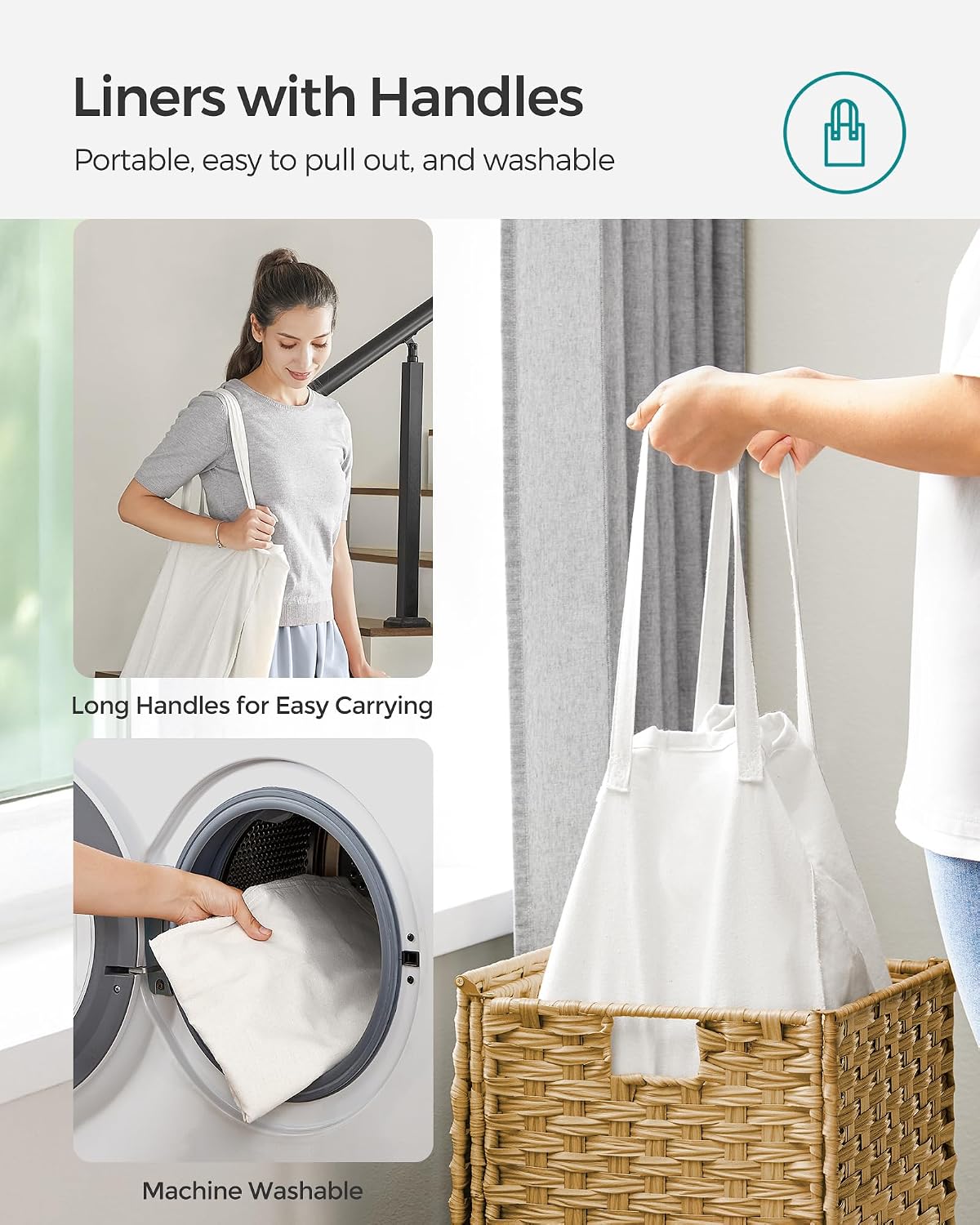 SONGMICS Laundry Hamper with Lid, 23.8 Gal (90 L) Synthetic Rattan,Foldable