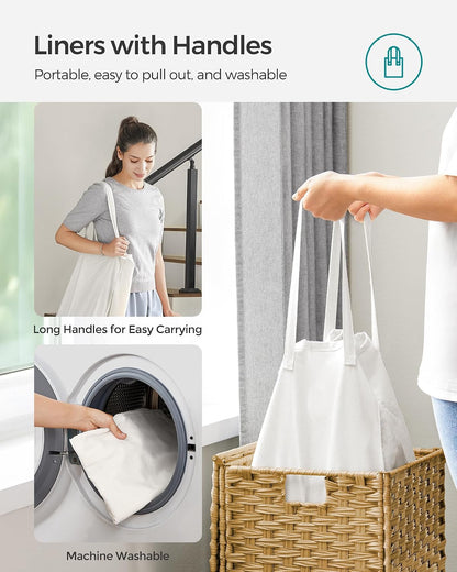 SONGMICS Laundry Hamper with Lid, 23.8 Gal (90 L) Synthetic Rattan,Foldable