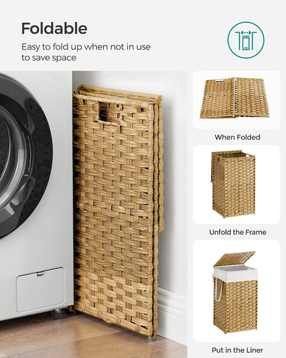 SONGMICS Laundry Hamper with Lid, 23.8 Gal (90 L) Synthetic Rattan,Foldable