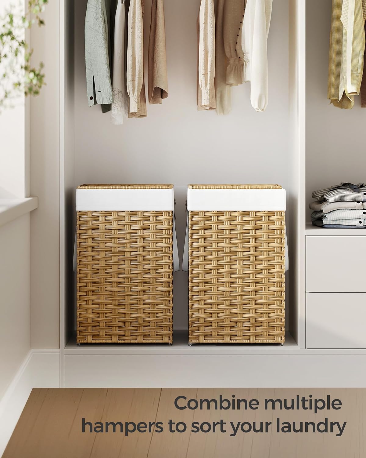 SONGMICS Laundry Hamper with Lid, 23.8 Gal (90 L) Synthetic Rattan,Foldable