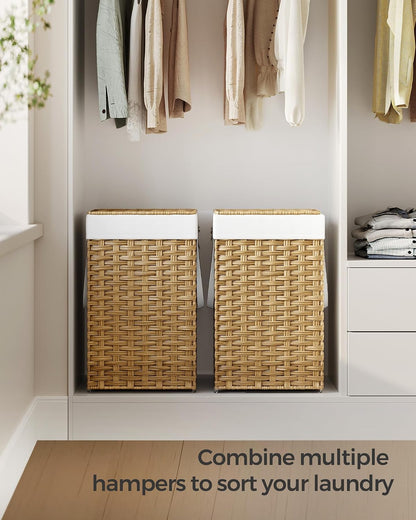 SONGMICS Laundry Hamper with Lid, 23.8 Gal (90 L) Synthetic Rattan,Foldable