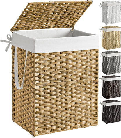 SONGMICS Laundry Hamper with Lid, 23.8 Gal (90 L) Synthetic Rattan,Foldable