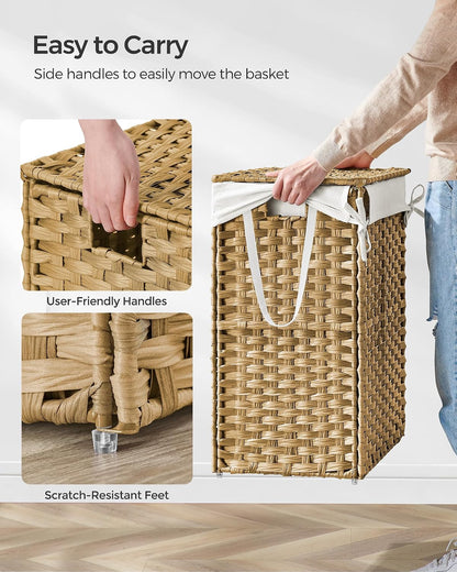 SONGMICS Laundry Hamper with Lid, 23.8 Gal (90 L) Synthetic Rattan,Foldable