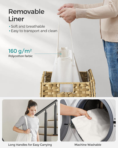 SONGMICS Laundry Hamper with Lid, 23.8 Gal (90 L) Synthetic Rattan,Foldable