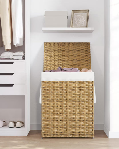SONGMICS Laundry Hamper with Lid, 23.8 Gal (90 L) Synthetic Rattan,Foldable