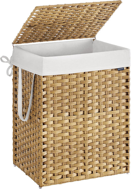 SONGMICS Laundry Hamper with Lid, 23.8 Gal (90 L) Synthetic Rattan,Foldable