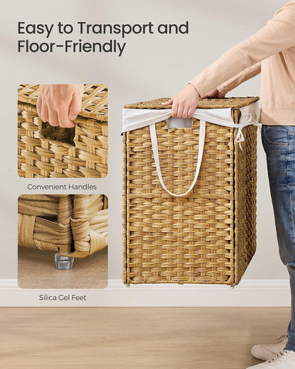 SONGMICS Laundry Hamper with Lid, 23.8 Gal (90 L) Synthetic Rattan,Foldable
