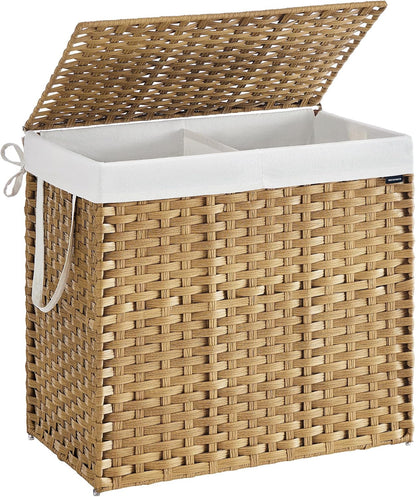 SONGMICS Laundry Hamper with Lid, 23.8 Gal (90 L) Synthetic Rattan,Foldable