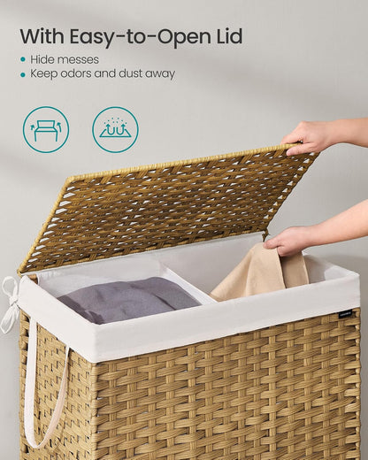 SONGMICS Laundry Hamper with Lid, 23.8 Gal (90 L) Synthetic Rattan,Foldable