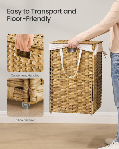 SONGMICS Laundry Hamper with Lid, 23.8 Gal (90 L) Synthetic Rattan,Foldable